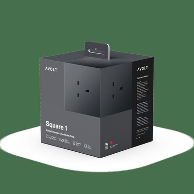 AVOLT Square 1 5.9 3-Outlet Power Extender with USB-C, Stockholm Black (SQ1-NABC30-18SB)