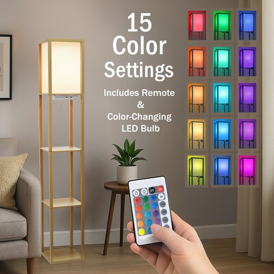 Simple Designs Etagere Organizer 62.5" Floor Lamp with Rectangular Shade, Tan (LF1037-TAN-CCLB)