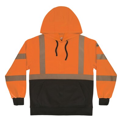 Ergodyne GloWear 8317BK High Visibility Long Sleeve Black Bottom Hooded Sweatshirt, ANSI Type R, Class 3, Orange, Medium (22983)