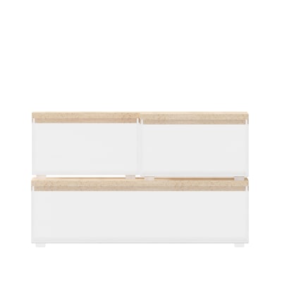 Martha Stewart Brody Plastic Storage Organizer Bins with Light Natural Paulownia Wood Lid, Clear, 3/Set (BEPB3317WD3CLNT)