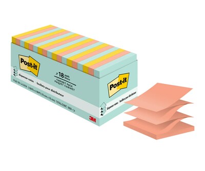 Post-it Pop-up Notes, 3 x 3, Beachside Café Collection, 100 Sheets/Pad, 18 Pads/Pack (R330-18APCP)