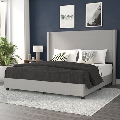 Flash Furniture Quinn Gray Upholstered Platform Bed with Headboard, King (YK1077GYK)