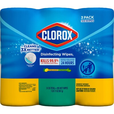 Clorox Value Pack Disinfecting Wipes, 35 Wipes/Canister, 3/Pack, 15/Carton (30112)
