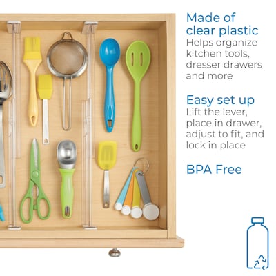 iDesign Plastic Adjustable Deep Drawer Dividers, Clear, 2/Set (62330)