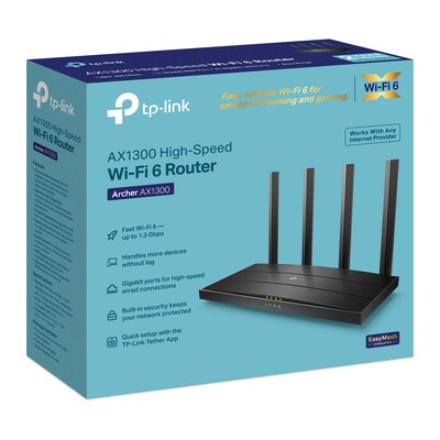 TP-LINK AX1300 Dual Band MU-MIMO WiFi 6 Router, Black (Archer AX1300)