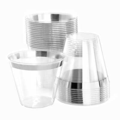 Elama Round Plastic Dinnerware Set, White/Silver, 600 Pieces (935124341M)