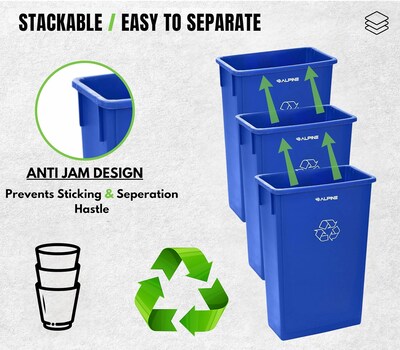 Alpine Industries Polypropylene Recycling Bin, 23 Gallon, Blue (477-R-BLU-PKG3)