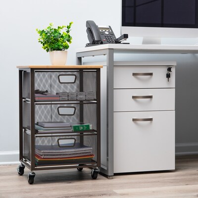Mind Reader 3-Drawer Rolling Storage Organizer Cart with Wheels, Black (3TMESHC-BLK)