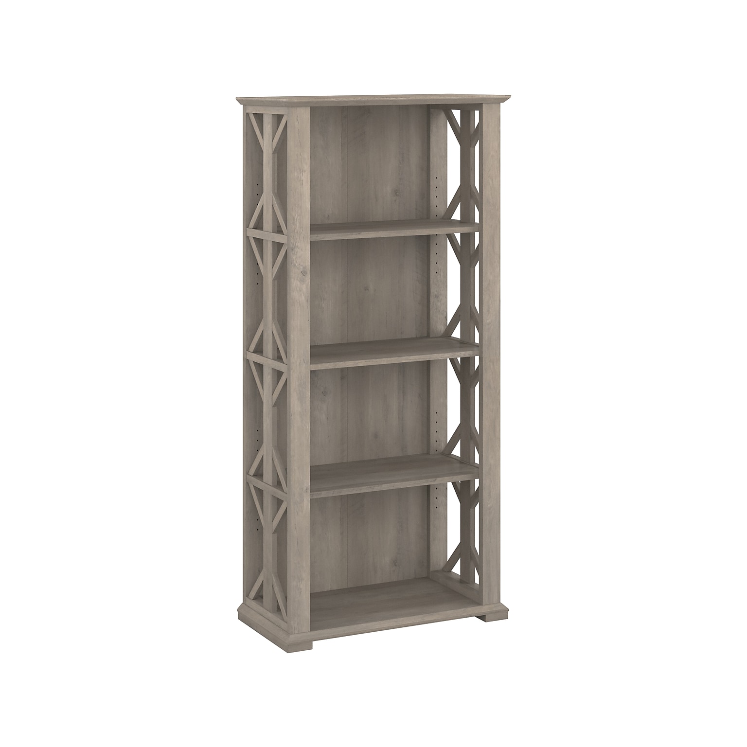 Bush Furniture Homestead 66H 4-Shelf Bookcase with Adjustable Shelves, Driftwood Gray Laminated Wood (HOB166DG-03)