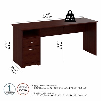 Bush Furniture Cabot 72"W Computer Desk with Drawers, Harvest Cherry (WC31472-03)