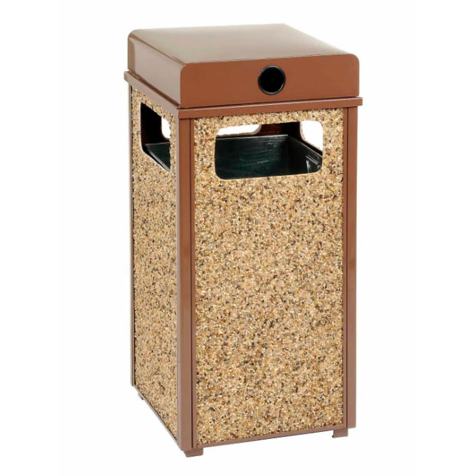 Global Industrial Stone Panel Trash Weather Urn, 12 Gallon Capacity, 13-1/2W x 13-1/2D x 35H, Brown (239576BN)