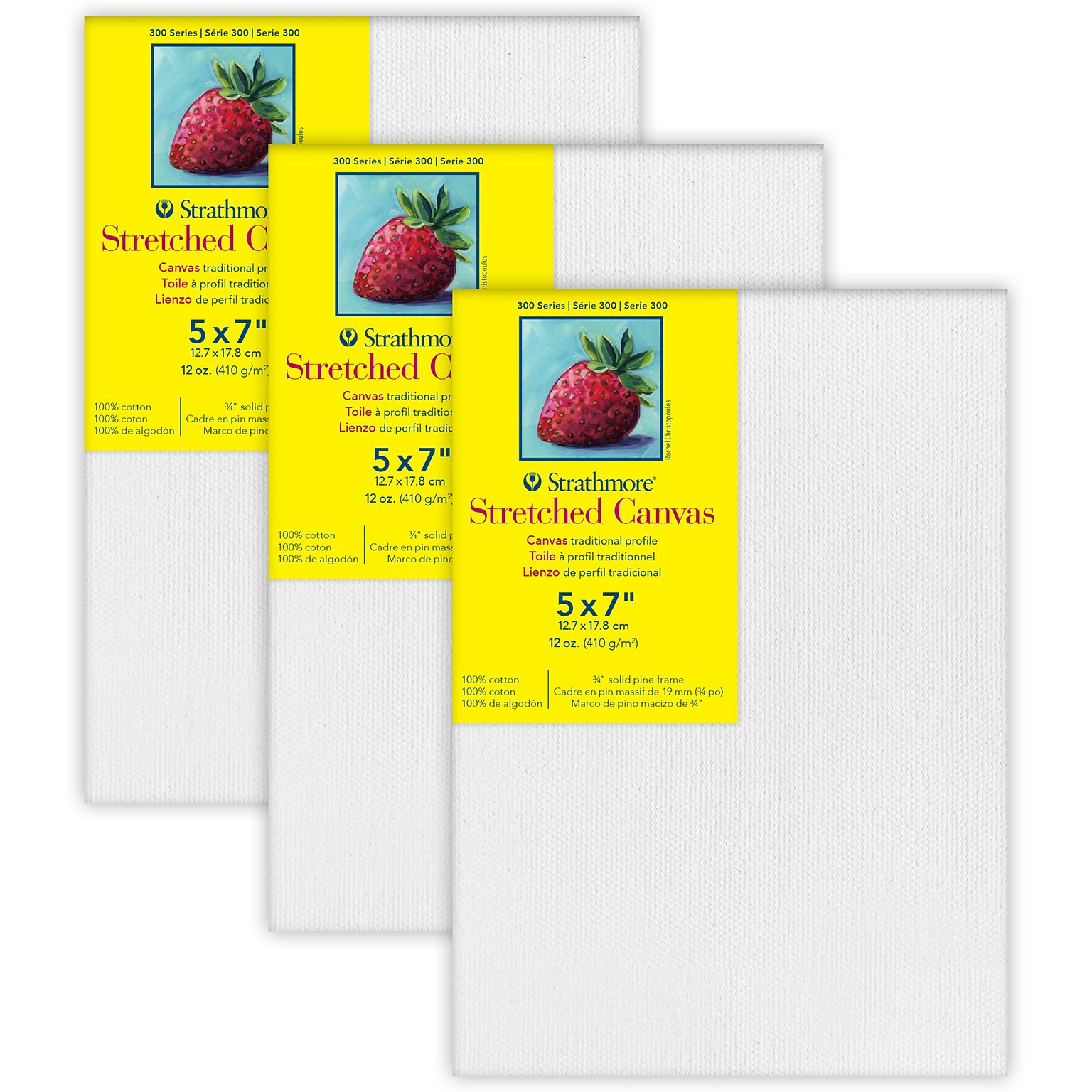 Strathmore 300 Series Primed Traditional Stretched Canvas, 5 x 7, 3/Bundle (STT31307-3)