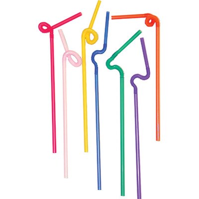 Berkley Square® Wrapped Kurly Straws, Assorted Neon Colors, 1,000/Case (9100216)