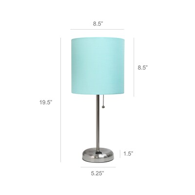 Simple Designs 19.5" LED Table Lamp, Brushed Steel/Aqua Shade (LT2024-AQU-CCLB)