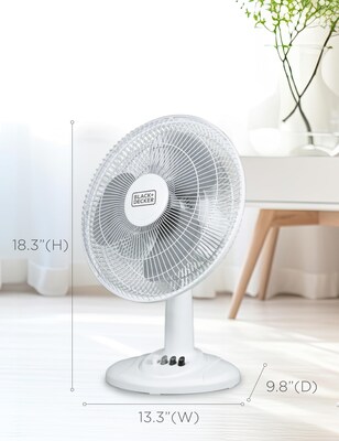 Black & Decker 12" Oscillating Desk Fan, 3-Speed, White (BFDT12SW)