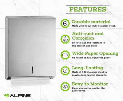 Alpine Industries Centerpull Paper Towel Dispenser, Stainless Steel, 2/Pack (480-2PK)