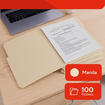 Staples Interior File Folders, Letter Size, Manila, Single-Tab Design for Sub-Folders, 100/Box