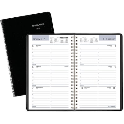 2026 AT-A-GLANCE DayMinder 5 x 8 Weekly Appointment Book, Faux Leather Cover, Black (G200-00-26)
