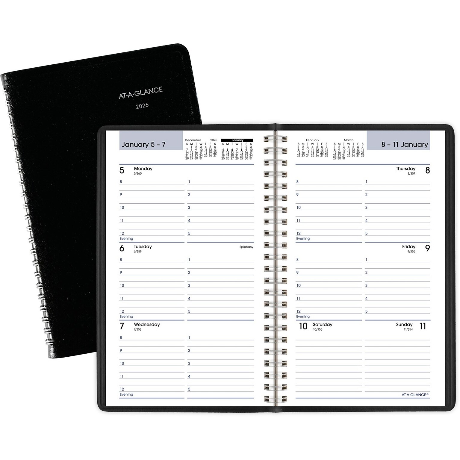 2026 AT-A-GLANCE DayMinder 5 x 8 Weekly Appointment Book, Faux Leather Cover, Black (G200-00-26)