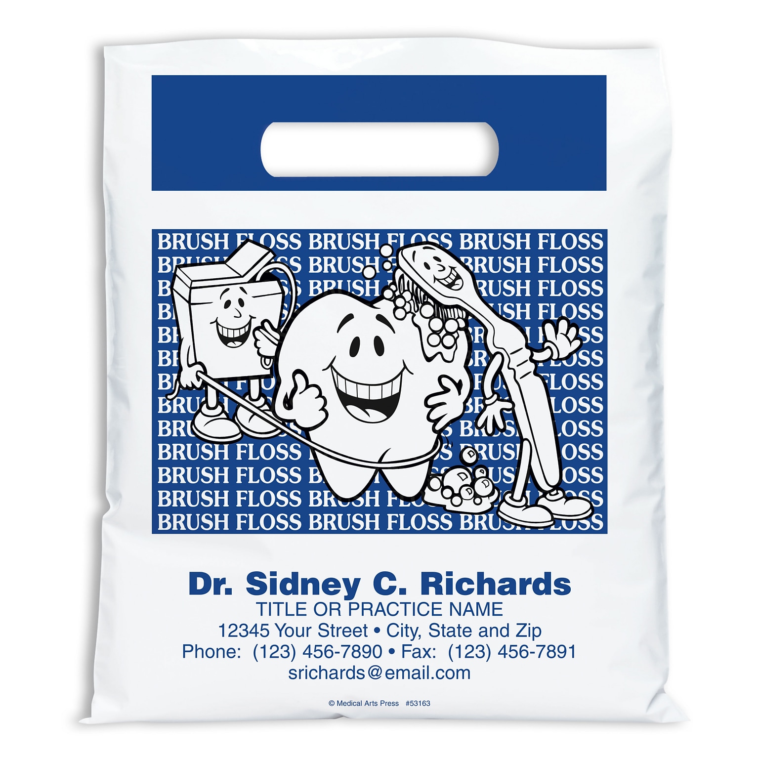 Medical Arts Press® Dental Personalized Small 2-Color Supply Bags; 7-1/2x9, Smile Team, Brush/Floss, 100 Bags, (53163)