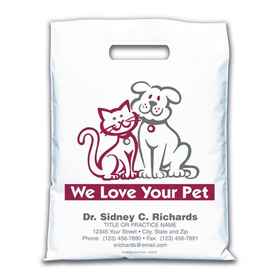 Medical Arts Press® Veterinary Personalized Large 2-Color Supply Bags; 9 x 13, Cat/Dog, We Love You