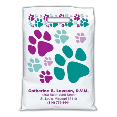 Medical Arts Press® Veterinary Personalized Large 2-Color Supply Bags; 9 x 13, Large & Small Paw Pr