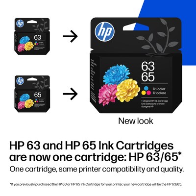 HP 63/65 Tri-Color Standard Yield Ink Cartridge, Prints Up to 100 Pages (B7RT2AN)
