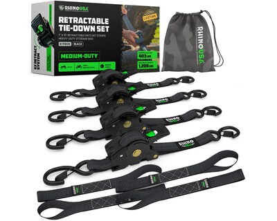 Rhino USA 1 x 10 Retractable Ratchet Straps - Orange