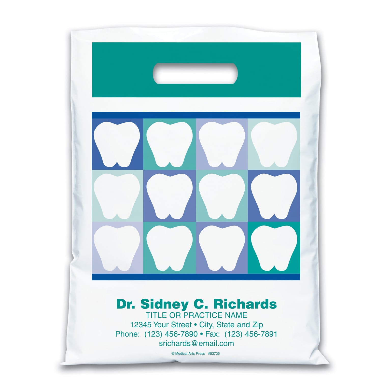 Medical Arts Press® Dental Personalized Large 2-Color Supply Bags; 9 x 13, Tooth Quilt, 100 Bags, (53735)