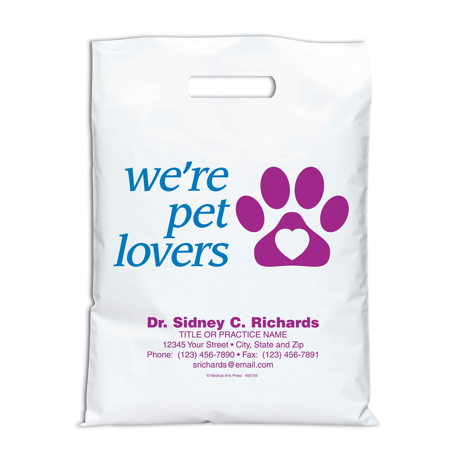 Medical Arts Press® Veterinary Personalized 2-Color Jumbo Supply Bags; 12 x 16, Paw/Heart, Were Pet Lovers, 100 Bags, (56755)