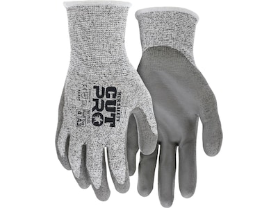 MCR Safety Cut Pro Hypermax Fiber/Polyurethane Work Gloves, Small, A3 Cut Level, Salt-and-Pepper/Gra