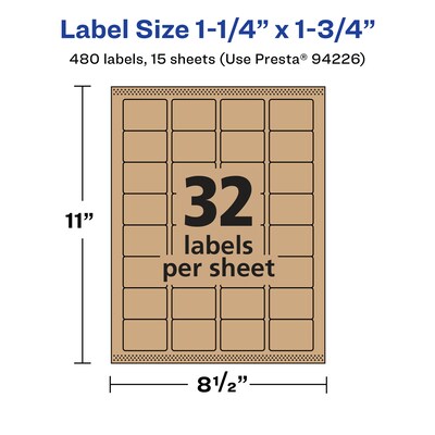 Avery Laser/Inkjet Multipurpose Labels, 1.75" x ", Kraft Brown, 480/Pack (94226)