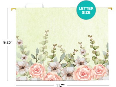 Global Printed Products Deluxe Designer Watercolor Floral Heavy-Duty Hanging File Folders, Letter-Size, Assorted Colors