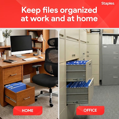 Staples® Hanging File Folders, 1/5-Cut Tab, Letter Size, Blue, 25/Box (ST163501-CC)