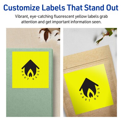 Avery Laser/Inkjet Multipurpose Square Labels, 4" x 4", Neon Yellow, 40/Pack (94100)