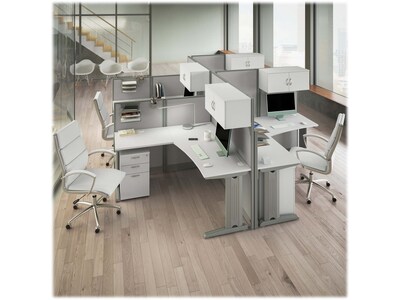 Bush Business Furniture Office in an Hour 63H x 129W 4 Person L-Shaped Cubicle Panel Workstation,