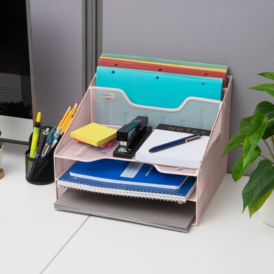 Mind Reader 5-Compartment Metal Desk Organizer, Pink (MESHBOX5-PNK)