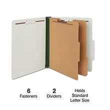 Quill Brand® Recycled Pressboard Classification Folders, 2-Partitions, 6-Fasteners, Letter, Gray, 15