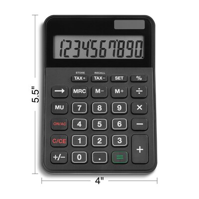 Staples 10 -Digit Battery/Solar Powered Basic Calculator, Black (ST240-CC)