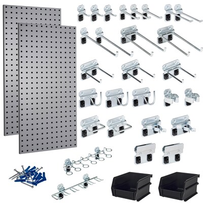 Triton Products LocBoard Pegboards with 30 pc. LocHook Assortment and Hanging Bin System (LB18-GKit)