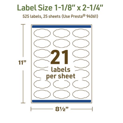 Avery Dissolvable Decorative Edge Multipurpose Labels, 1-1/8" x 2-1/4", Off-white, 525/Pack (94061)