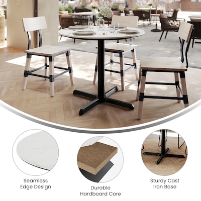 Flash Furniture Acadia 36" Round Wooden Dining Table with X-Base, White Faux Marble/Black Base (STRD36WMAT3030)