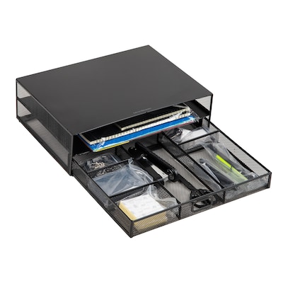 Mind Reader Monitor Stand with Office Supplies Included, Black (MONSET-BLK)