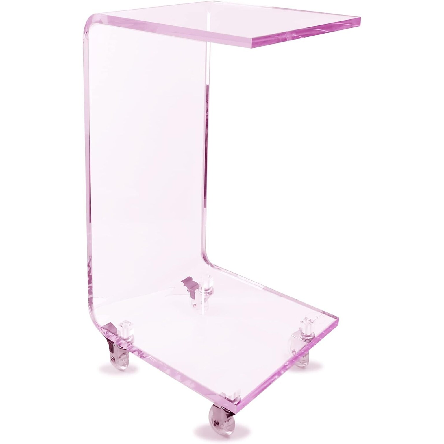 Designstyles Luxurious Acrylic C-Shaped Table on Wheels, Pink (DST-ACTPE)