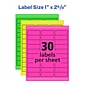 Avery Laser/Inkjet Identification Labels, 1" x 2 5/8", Assorted Neon Colors, 30/Sheet, 12 Sheets/Pack (6479)