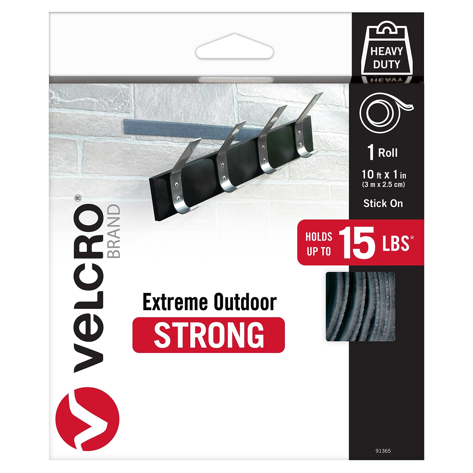 Velcro® Brand Extreme Outdoor 1 x 10 Hook & Loop Fastener Roll, Titanium (91365)