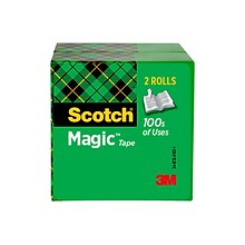 Scotch® Magic™ Invisible Tape Refill, 1/2 x 72 yds., 2 Rolls (810-2P12-72)