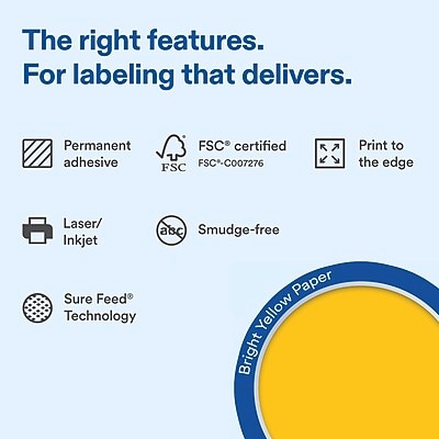 Avery Laser/Inkjet Sealing Labels, 5-1/8 x 4, Bright Yellow, 30 Labels/Pack (19479370716)