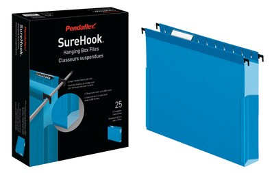 Pendaflex SureHook Reinforced Box Bottom Hanging File Folder, 1/5-Cut Tab, Letter Size, Blue, 25/Box (PFX 59202)