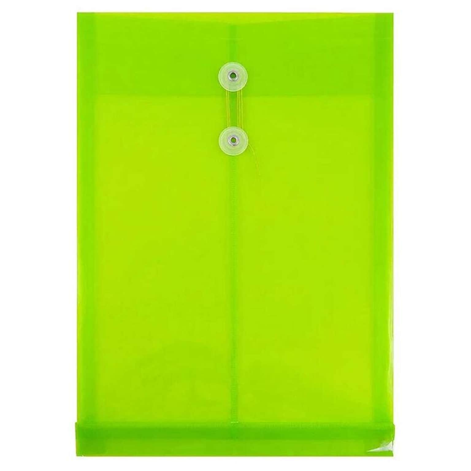 JAM Paper Button and String Document Envelope, Legal Open End, 10.25 x 14.5, Lime Green, 12/Pack (119B1LI)